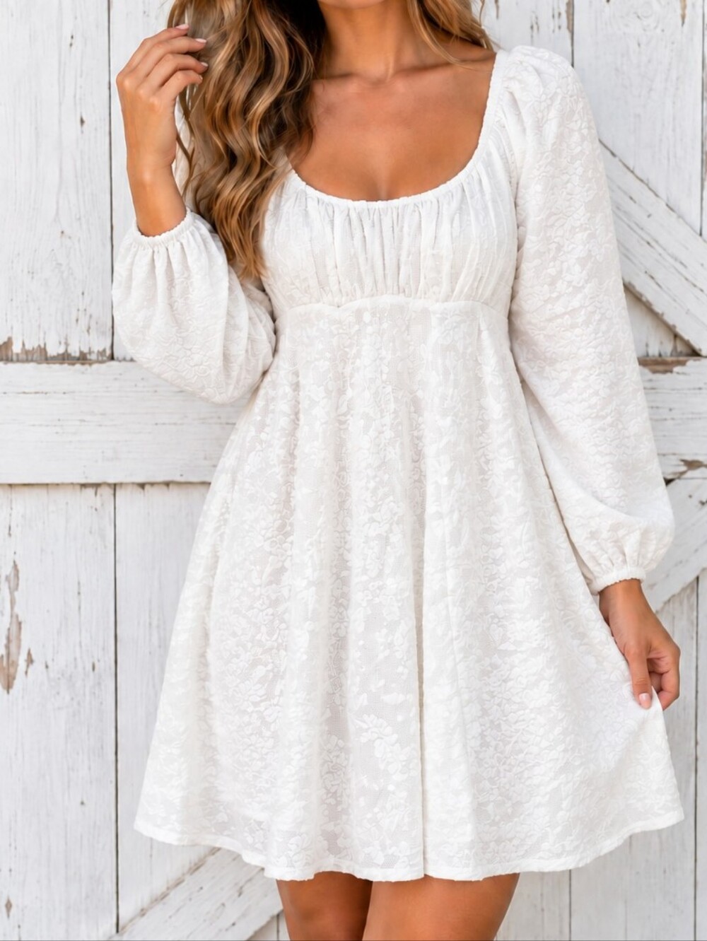 Wild Fable White Long-Sleeve Mini Dress Size M